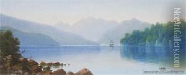 Steamer, Lake Te Anau Oil Painting - John Douglas Perrett
