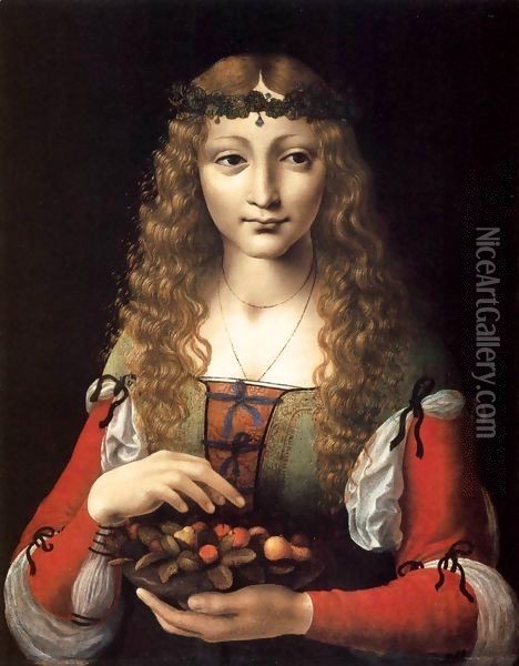 Girl with Cherries Oil Painting - Ambrogio de Predis