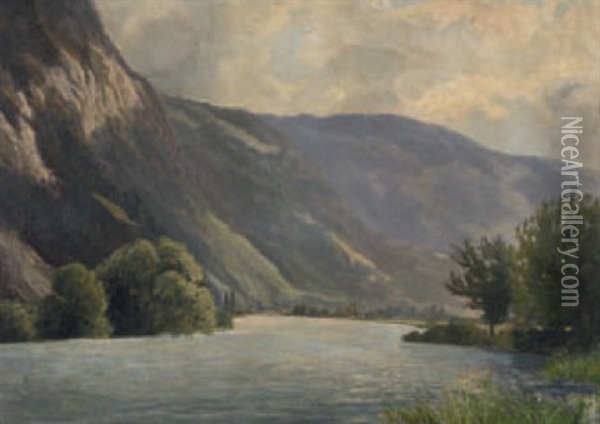 Aareufer Mit Abendberg Bei Interlaken Oil Painting - Max Josef von Sury