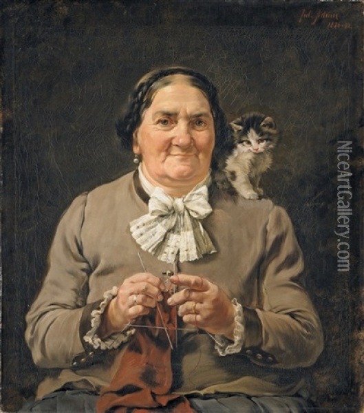 Die Mutter Des Kunstlers Mit Katzchen Auf Der Schulter Oil Painting - Julius Adam the Younger