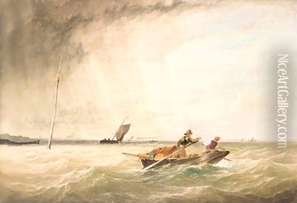 Boat in the storm Oil Painting - Unknown Painter