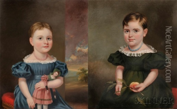 Portraits Of Sisters Emma Jane And Martha Orrell, B. Providence, Rhode Island (2 Works) Oil Painting - James Sullivan Lincoln
