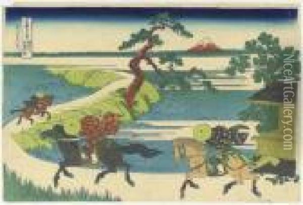 Sumidagawa Sekiya No Sato (the 
Village Of Sekiya By The Sumidariver), From The Series Fugaku 
Sanjurokkei (the Thirty-six Views Ofmount Fuji) Oil Painting - Katsushika Hokusai