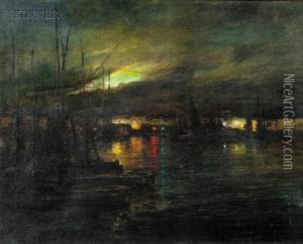 Port View At Dusk Oil Painting - Luis Graner Arrufi