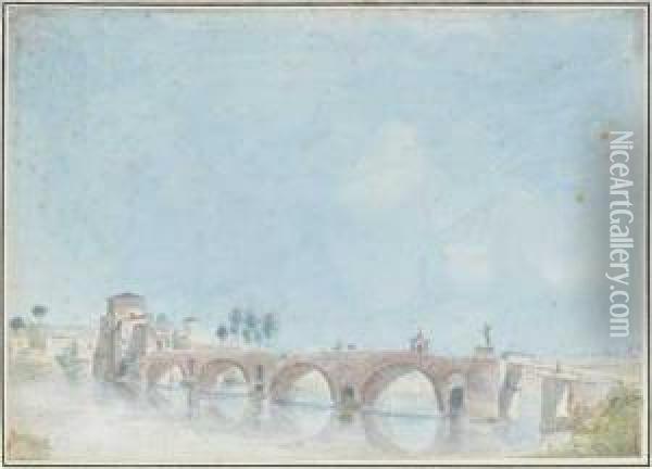 Pont Sur Le Tibre, Vue De L'autre Cote Oil Painting - Alexis Nicolas Perignon