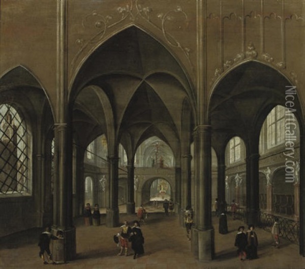 The Interior Of A Church With Elegant Figures Oil Painting - Peeter Neeffs the Younger