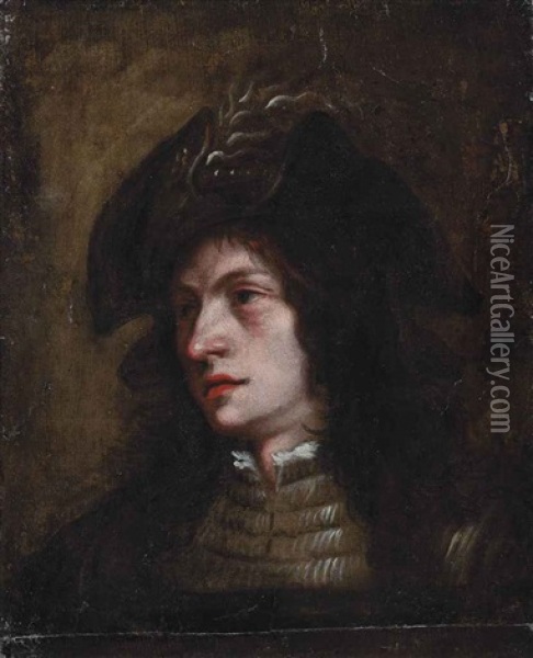 Portrait Of A Gentleman, Bust-length, In A Brown Coat, Wearing A Tricorn Hat With A Feather Oil Painting - Jan Cossiers