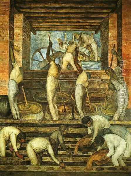 Political Vision of the Mexican People The Sugar Mill (El trapiche) 1923 Fresco Ground floor north wall Ministry of Public Education Mexico City Oil Painting - Diego Rivera