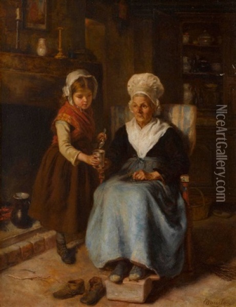 Die Kranke Grosmutter Oil Painting - Andre Henri Dargelas
