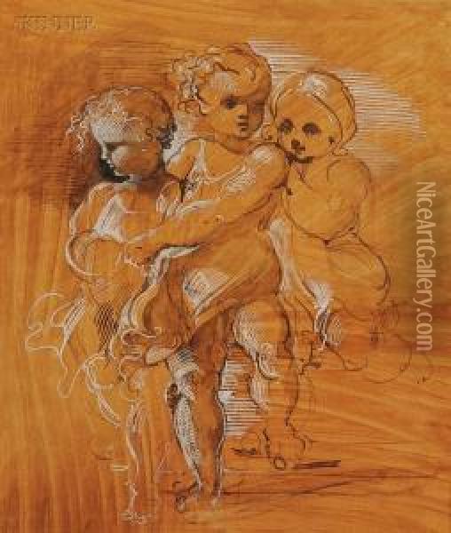 Three Putti Oil Painting - Louisa Anne, Marchioness of Waterford