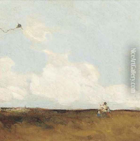 The kite flyers Oil Painting - Joseph Vickers De Ville