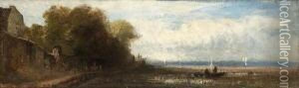 Am Ufer Eines
 Voralpensees. Oil Painting - Eduard I Schleich
