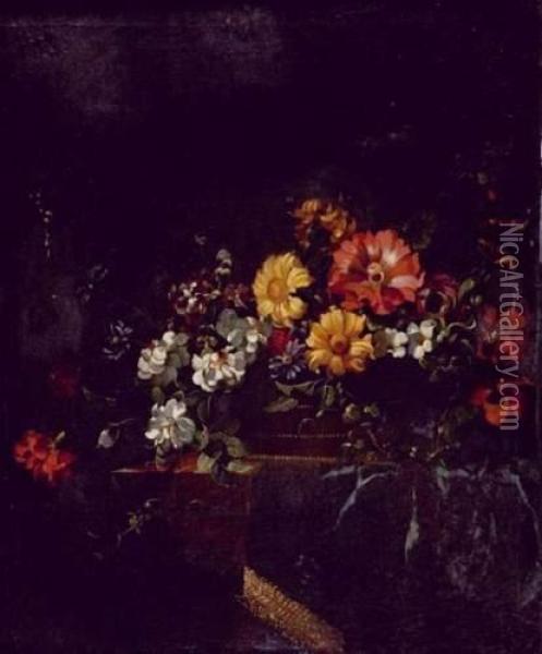 Panier De Fleurs Sur Un Entablement Oil Painting - Jean Picart