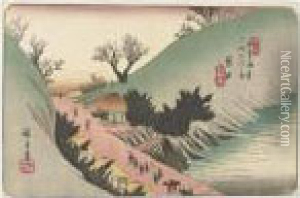 Annaka. Sixieme Relais Oil Painting - Utagawa or Ando Hiroshige