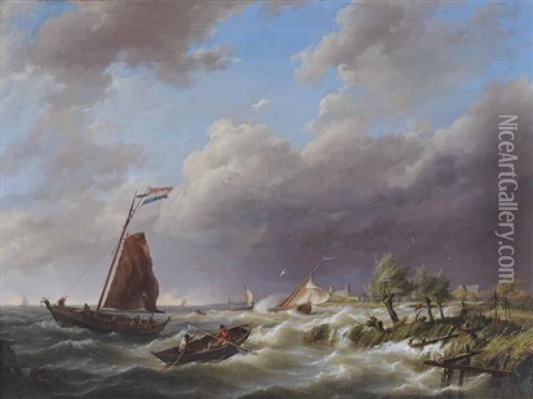 Storm On The Oosterscheld Near Haemstede Oil Painting - Hermanus Koekkoek the Elder