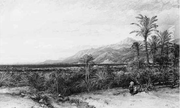 Bordighera, 1863. Oil Painting - William Wyld