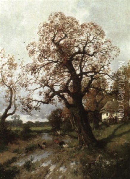 Herbstlicher Baum Mit Federvieh Oil Painting - Adolf Kaufmann