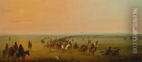 Caravan En Route (sir William Drummond Stewart's Caravan) Oil Painting - Alfred Jacob Miller