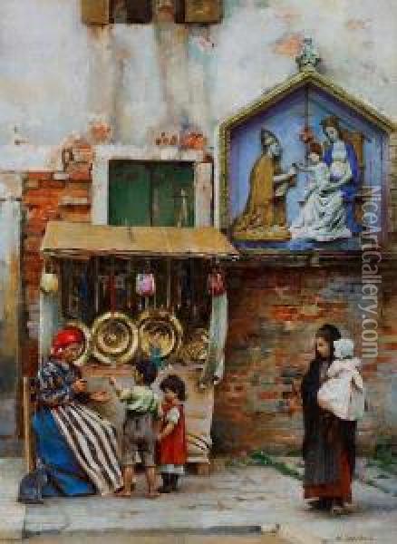 A Street Seller, Venice Oil Painting - William Logsdail