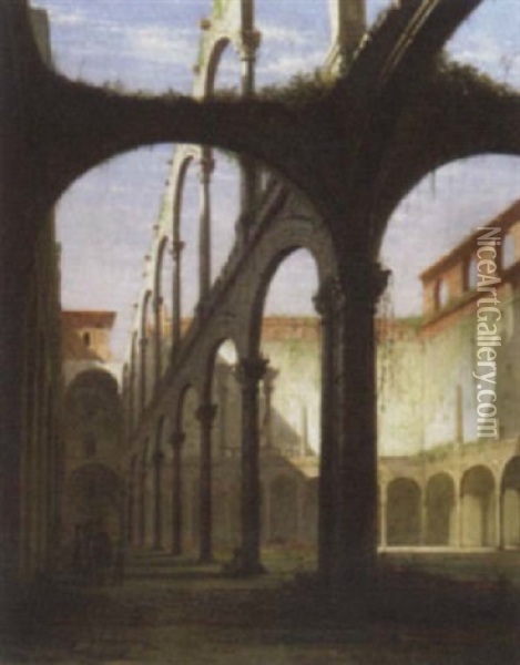 Cathedral Ruins Oil Painting - Joseph Maswiens