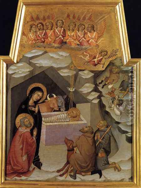 Nativity and Adoration of the Shepherds c. 1383 Oil Painting - Manfredi de Battilor Bartolo Di Fredi Fredi