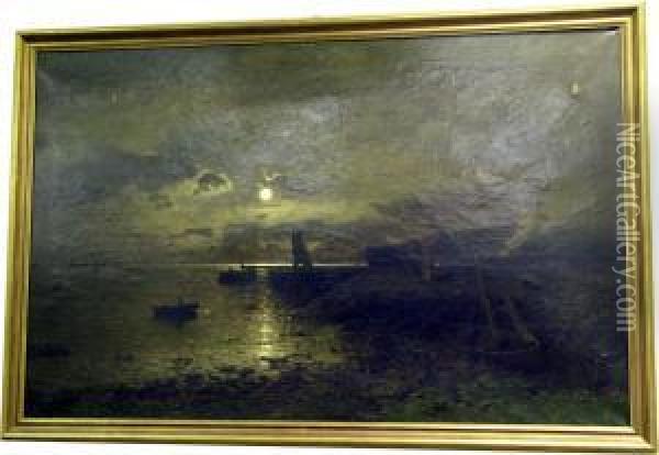 Fiskelage I Mansken. Oil Painting - Axel Wilhelm Nordgren