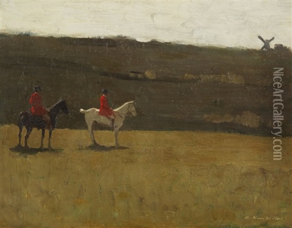 A Landscape With Horsemen Oil Painting - August L. M. Neven du Mont