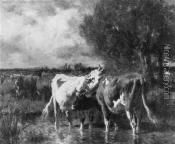 Vaches Dans Un Ruisseau Oil Painting - Emile van Marcke de Lummen