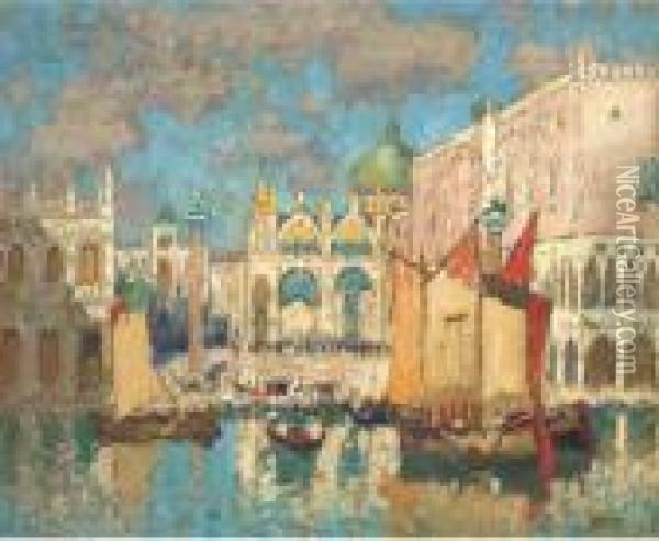 View Of Basilica San Marco And The Ducal Palace, Venice Oil Painting - Konstantin Ivanovich Gorbatov