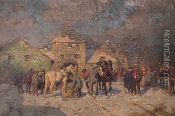 Pferdemarkt Im Winter Oil Painting - Wilhelm Velten