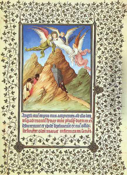 Belles Heures de Duc du Berry -Folio 20- St. Catherine's Body Carried to Mt. Sinai 1408-09 Oil Painting - Jean Limbourg