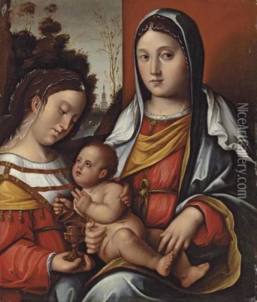 The Madonna And Child With Saint Mary Magdalene Oil Painting - Bernardino di Bosio (see ZAGANELLI)