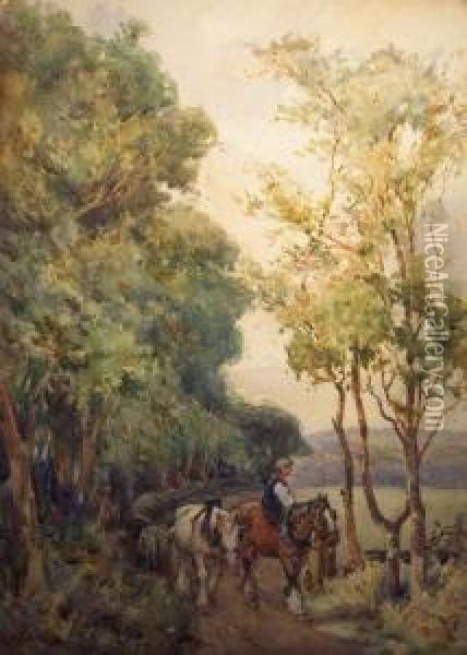 Heavy Horses By A River Oil Painting - Alfred Stevens