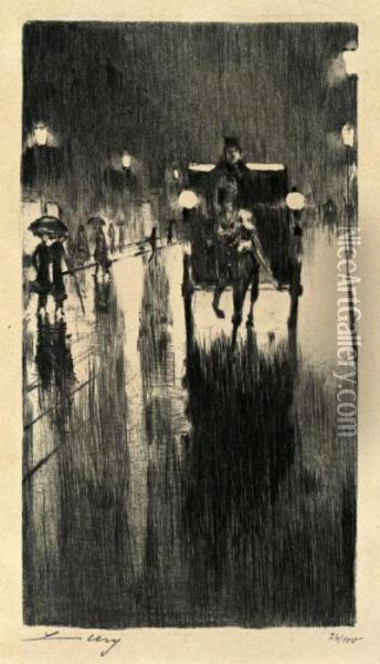 Pferdedroschke Im Regenwetter Oil Painting - Lesser Ury