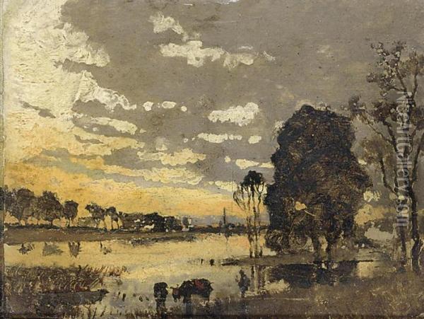 Sunset Over The River Oil Painting - Karl Heffner