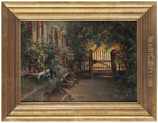 Gartenpartie Mit Haus Und Weg Zum Gartentor Oil Painting - Pius Ferdinand Messerschmitt