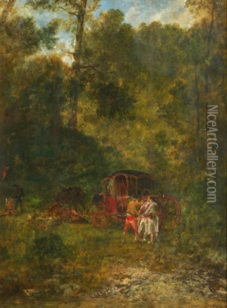 Uberfall Auf Eine Kutsche Im Walde Oil Painting - John Lewis Brown
