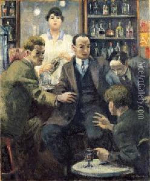 Diskussion In Der Bar Oil Painting - Emil Cardinaux