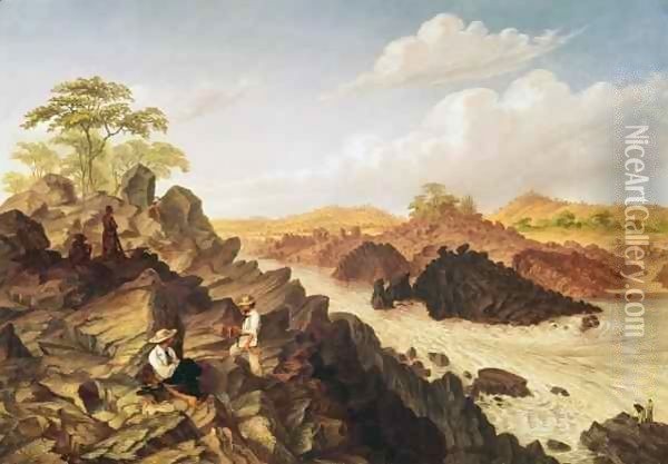 Shibadda or two channel rapid above Kabrasa Oil Painting - Thomas Baines