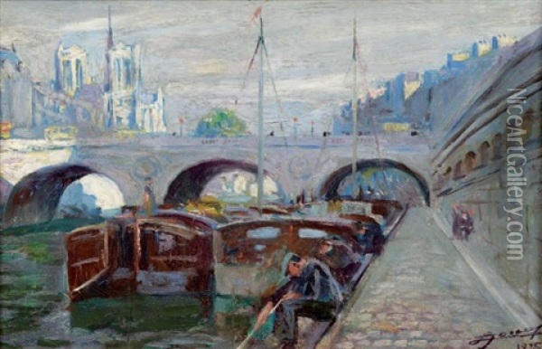 Pecheurs Sur La Seine Oil Painting - Lucien-Hector Jonas