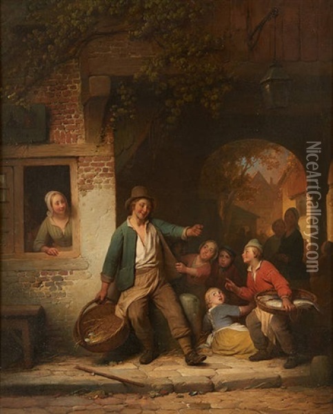 Retour Bien Arrose Du Marche Oil Painting - Ferdinand de Braekeleer the Elder