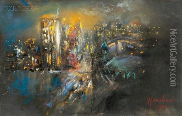 Columbus Circle, New York Oil Painting - Glenn Cooper Henshaw