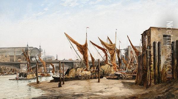 Low Tide Between Blackfriars And Southwarkbridges Oil Painting - Auguste Ballin