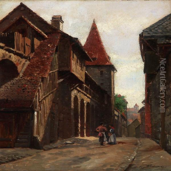 Street Scene From Nurnberg Oil Painting - August Fischer