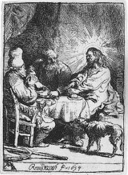 Christ At Emmaus: The Smaller Plate (b., Holl.88; H.121; Bb.34-k) Oil Painting - Rembrandt Van Rijn