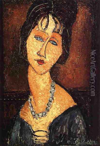Jeanne Hebuterne with Necklace Oil Painting - Amedeo Modigliani