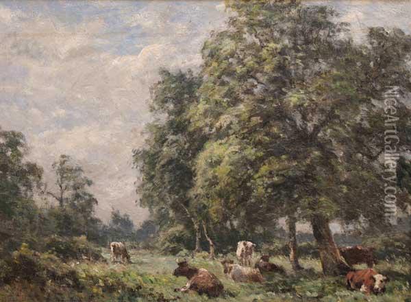 Cattle In A Wooded Landscape Oil Painting - Dermod William O'Brien