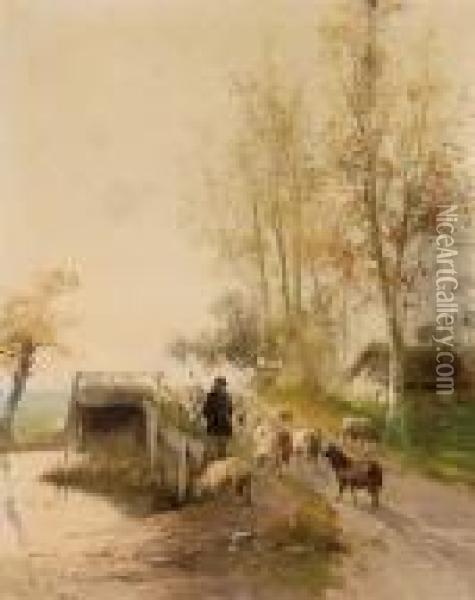 Schaapherder Met Kudde Oil Painting - Henry Schouten