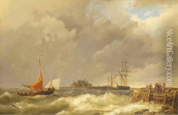 The Harbour, 
Edam, 
Zuyderszee Oil Painting - Hermanus Koekkoek