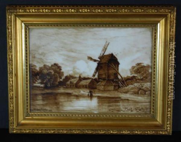 Of A Landscape Scene With A Windmill Oil Painting - George Straton Ferrier